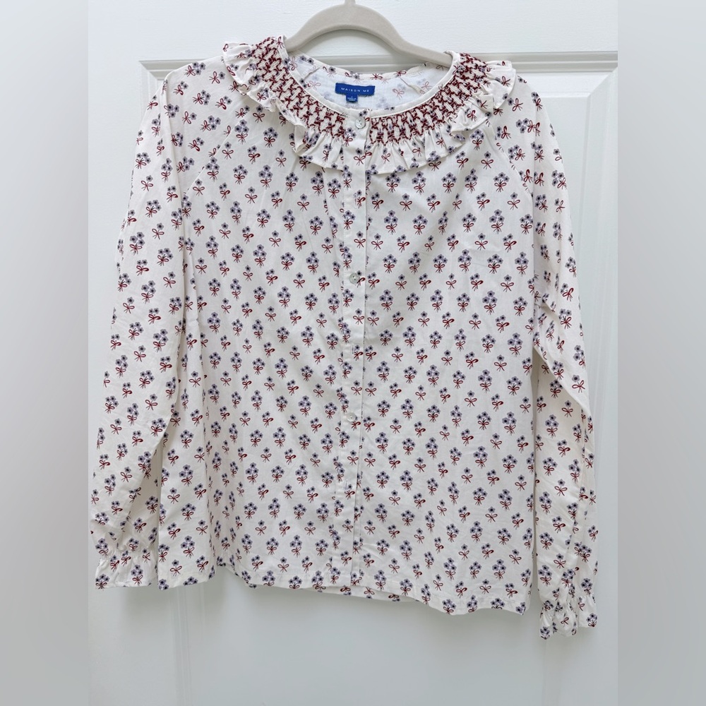 Madison Me Floral Ruffle Collar Blouse - Cream Red and Purple sz S